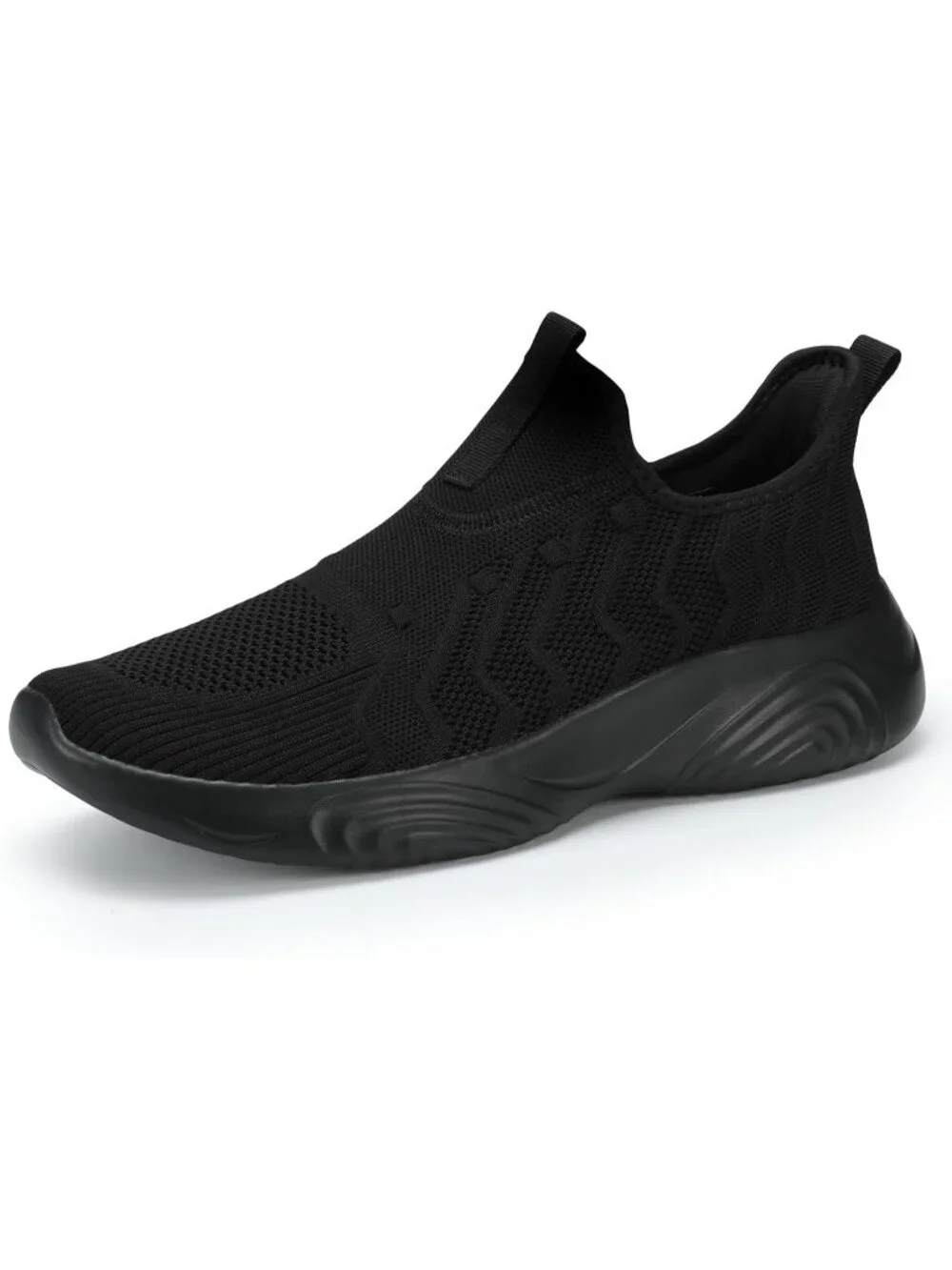 Men's All Black Slip On Walking Mesh Shoes Lightweight Comfortable Running Shoes